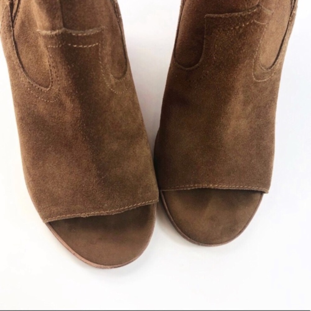 Dolce Vita Brown Leather Suede Booties Peep Toe - Picture 5 of 6